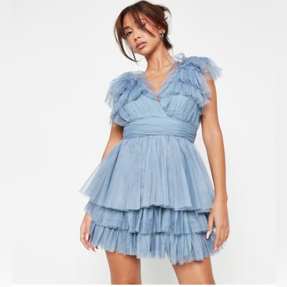 Missguided Plunge Neck Tiered Tulle Skater Dress (NWT)